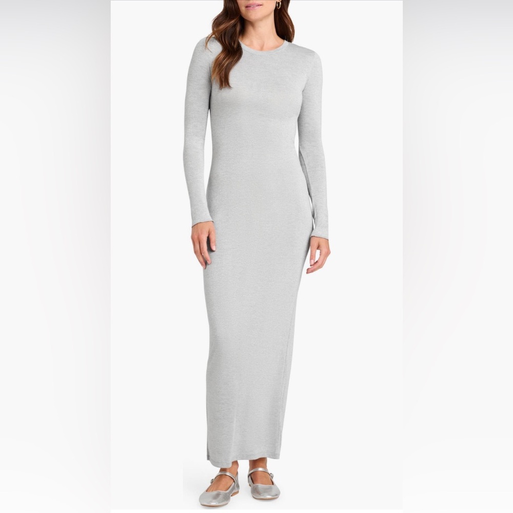 Splendid silver metallic Maddox maxi dress Elegant Gray Long Sleeve Dress XS